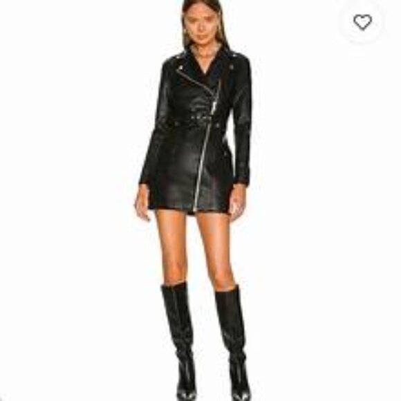 NBD FAUX LEATHER MOTO BIKER DRESS - Picture 1 of 2
